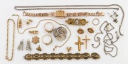 CYMA lady's watch with 9ct gold bracelet band, two gold rings, an 18ct gold crucifix pendant, together with an assorted lot of silver and gold plated jewellery, 20th century, (qty), approximately 13 grams gold weight