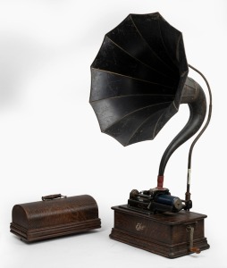 EDISON CYLINDER PHONOGRAPH with black finished horn, early 20th century, 101cm high overall