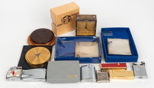 Vintage cigarette lighters, bedside clock and assorted powder compacts, 20th century, (10 items)