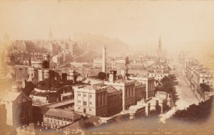 EDINBURGH, SCOTLAND an attractive album of black and white albumen photographs of old Edinburgh, housed in scarlet leather and embossed boards, late 19th century