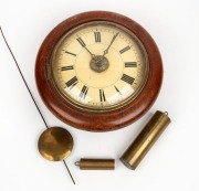 An antique German timber cased wall clock with alarm mechanism, 19th century, 22cm diameter
