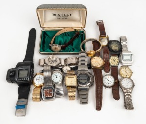 Eighteen assorted wristwatches including SEIKO, CYMA, and PRO TREK "GPS NAVIGATION" watch.