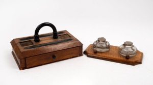 An antique walnut desk set, together with an antique Australian blackwood desk set, 19th/20th century, (2 items), ​​​​​​​28cm and 25cm wide
