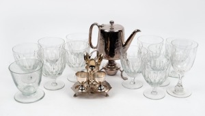 Twelve assorted glasses, together with a silver plated kettle stand and egg cruet, (14 items), ​​​​​​​the largest 16cm high