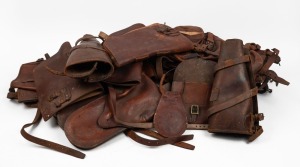 Assorted leather gators, saddle bags and accoutrements, English and Swedish made, WW1 and WW2, (qty)