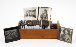 A box of assorted glass plate lantern slides, early 20th century