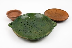 Three assorted antique pottery food bowls, Dutch and Flemish, 6th century and 16th century, the largest 45cm wide