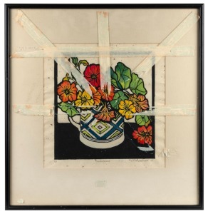 ARTIST UNKNOWN, Nasturtiums, wood block, artist's proof, signed lower right (illegible), 29 x 28cm, 48 x 46cm overall
