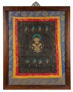 An antique Tibetan Tangka, hand-painted on silk, 19th/20th century, ​​​​​​​91 x 73cm overall