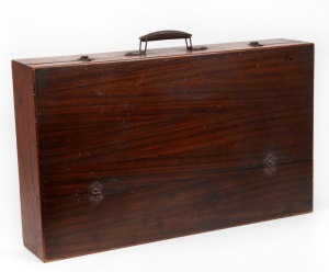 A vintage timber carrying case, possibly for an artist or tradesman, early 20th century, ​​​​​​​46cm high, 76cm wide, 15cm deep