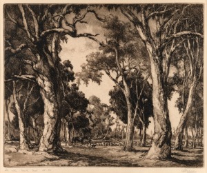 ARTIST UNKNOWN, two Australian scenes, dry point engravings, signed in the lower margins (illegible), the larger 56 x 60cm overall