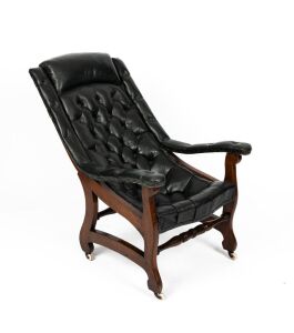 A Colonial Australian blackwood easy chair with green leather diamond button upholstery, mid 19th century,. 87cm high, 63cm across the arms, 87cm deep