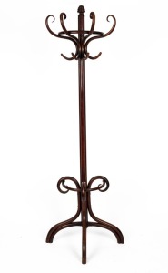 An antique Austrian stained beech hatstand with flat profile rear, 19th/20th century, 202cm high