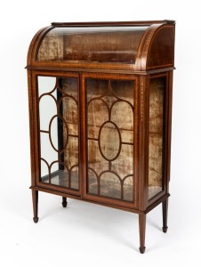 An antique English Sheraton Revival mahogany dome top display cabinet with satinwood inlay, late 19th century, 133cm high, 84cm wide, 40cm deep