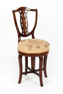An antique English Sheraton Revival mahogany revolving harpist chair with tapestry upholstered seat, late 19th century, 94cm high