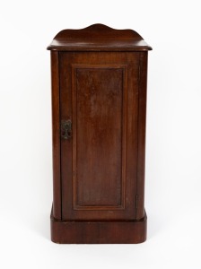 An antique English mahogany bedside cupboard with single door, circa 1890, ​​​​​​​80cm high, 38cm wide, 32cm deep