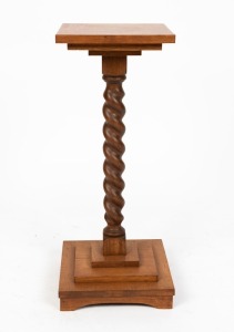 A vintage hardwood pedestal table with barley twist column, 20th century, 69cm high, 29cm wide, 29cm deep