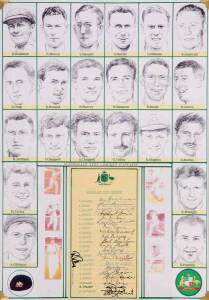 "Australian Test Cricket Captains", A3 display comprising cover with 22 signatures including Don Bradman, Bill Brown, Lindsay Hassett, Richie Benaud, Ian Chappell, Mark Taylor, Steve Waugh & Ricky Ponting, surrounded by portraits of the 22 captains. Fine 