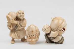Three Japanese carved ivory netsuke, Meiji period, 20th century, the largest 5cm high