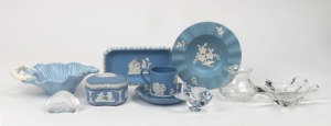 Assorted Jasper Ware, English porcelain, glass ornaments, vase and dish, English, French and others, 20th century, (10 items), ​​​​​​​the largest dish 17cm wide