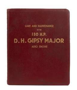 Gipsy Major engine manual titled "Care and Maintenance of the 130 H.P. D.H. Gipsy Major Aero Engine, 2nd edition", c. 1939, 50pp., with leather cover.