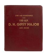Gipsy Major engine manual titled "Care and Maintenance of the 130 H.P. D.H. Gipsy Major Aero Engine, 2nd edition", c. 1939, 50pp., with leather cover.