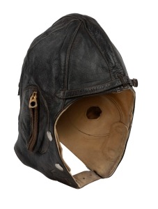 Australian-made leather flying helmet with "Stagg's Australia"&nbsp;embroidered label. These helmets are thought to&nbsp;have been employed by RAAF aircrew in Malaya c. 1941-42.