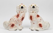 STAFFORDSHIRE pair of antique English pottery spaniel statues, 19th century, 33cm high
