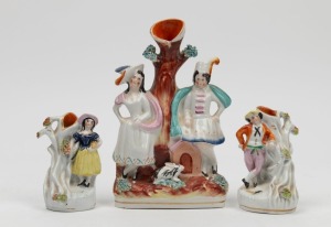 STAFFORDSHIRE group of antique English pottery figural vases, 19th century, the largest 20cm high