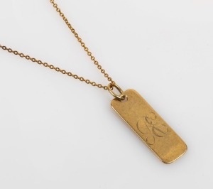 A 9ct gold pendant on a delicate necklace; 6.4gms.