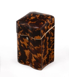 An antique Etui case, tortoiseshell and ivory with scarlet silk and velvet compartment interior, 19th century, 10cm high