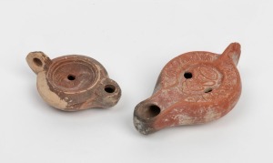 Two Roman terracotta oil lamps, 3rd-5th century, A.D., with&nbsp;CofA&nbsp;from Ancient Art Gallery, Stormbroek, 10cm and 13cm wide