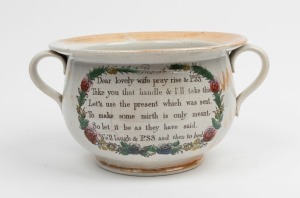 SUNDERLAND lustre glazed novelty bedpan with applied frog to the interior and comic motif, circa 1840, 14cm high, 27cm wide