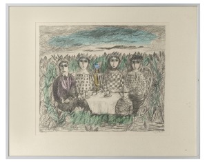VLADIMIR JOSIF (Yosl) BERGNER (1920 - 2017), The Tea Drinkers, hand coloured lithograph, 1966, artist's proof, signed in pen in the lower right corner, 29 x 33cm (sight); overall 41 x 51cm.