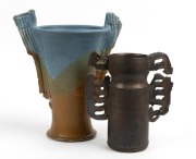 COLIN PEARSON (British) two studio pottery vases, one example with copper tone glaze and the other with blue and brown glaze, monogram marks to base and side, 20cm and 27cm high