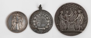 FRANCE: "Banque Fran&ccedil;aise pour le Br&eacute;sil" silvered bronze medal by Depaulis, 51mm, 68g; together with 2 other medals. (3).