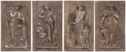 A set of four antique silver plated panels depicting the four seasons, 19th century, 33.5 x 20cm each overall