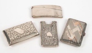 Two sterling silver cigarette cases, sterling silver calling card case and a part sterling silver card case, 19th/20th century, (4 items), the largest 8.5cm wide, 162 grams