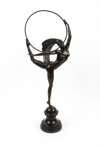 An Art Deco style cast bronze statue of a dancing hoop lady, 20th century, ​​​​​​​67cm high