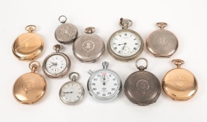 Assorted antique and vintage pocket and stopwatches, including silver and gold plated cases, 19th/20th century, (11 items)