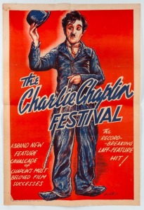 "THE CHARLIE CHAPLIN FESTIVAL" circa 1955 lithograph poster, printed thru Galib at Adabi Press, Karachi, ​​​​​​​76 x 51cm