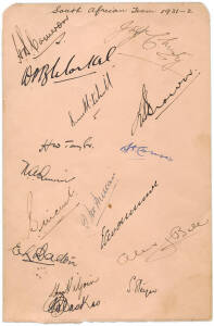 1931-32 SOUTH AFRICAN TEAM, autograph page signed by the team that toured Australia, with 16 signatures including Jock Cameron (captain), Alex Bell, Jim Christy & Ken Viljoen. Fine condition.