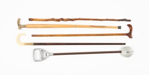 A shooting stick; together with four assorted walking sticks, 20th century, (5 items), the largest 93cm long