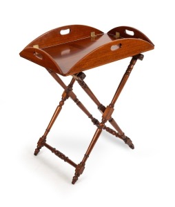 BUTLER'S TABLE antique Australian cedar base with later mahogany tray top and folding snap hinge sides, 73cm high, 87cm wide, 66cm deep when open