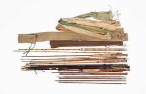 FISHING RODS a handsome selection of vintage and antique turned timber and split cane examples, mostly complete, 19th and 20th century