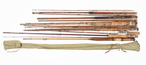 FISHING RODS assorted vintage examples and parts including a good quality fly fishing rod in pouch, 20th century
