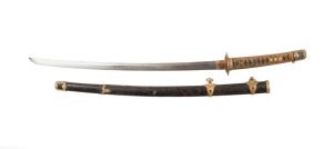 A Japanese naval officer's kai-gunto sword with shagreen scabbard and gilt metal naval mounts, 91cm long