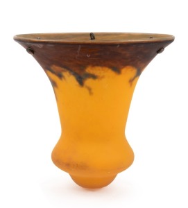 DEGUE&nbsp;vintage French Art Deco orange speckled glass hanging light shade, circa 1930, acid etched "Degue", 36cm high, 35cm diameter