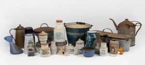 Assorted French enamel cook ware, kitchen ware, glass and porcelain canisters, advertising ware etc., (qty)