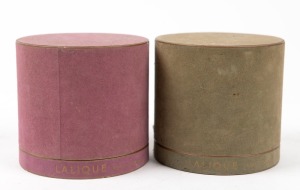 Two LALIQUE vintage product boxes, mid 20th century, 10cm high, 11cm diameter